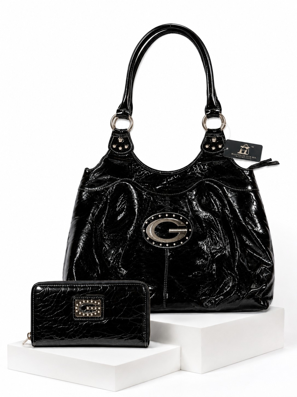 Brand New - Black Patent Y2K Purse with Matching Wallet